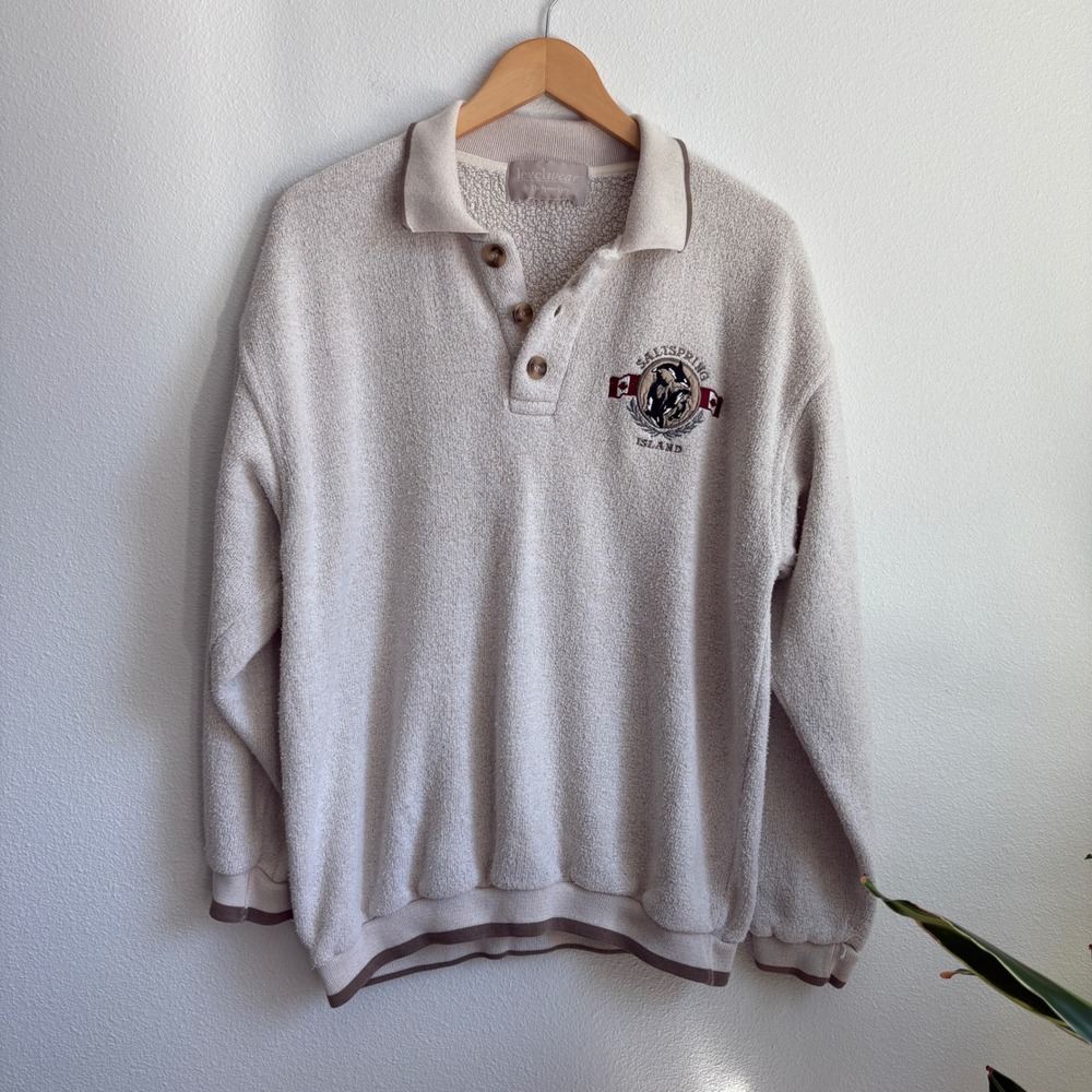 Levelwear Saltspring Island Orca Embroidered Henley Pullover Oatmeal Cream XL